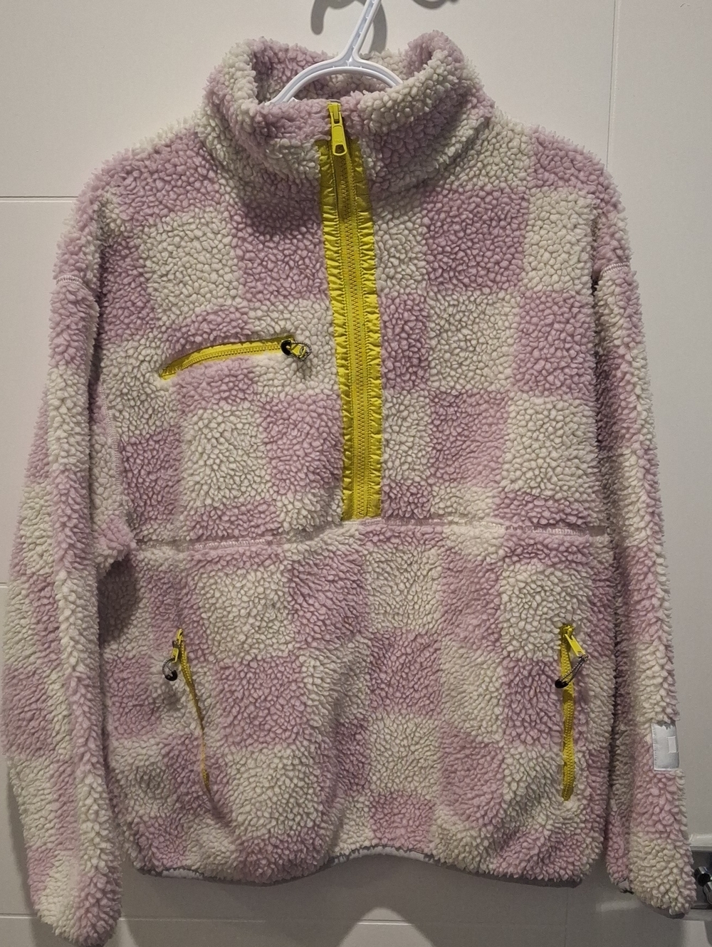 Levi's Lavender and Cream Checker Sherpa Pullover with Yellow Trim